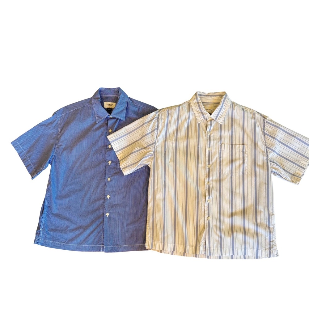 2 American Eagle Mens XS Relaxed Fit Striped Button Down Shirts Bundle 2 Pack